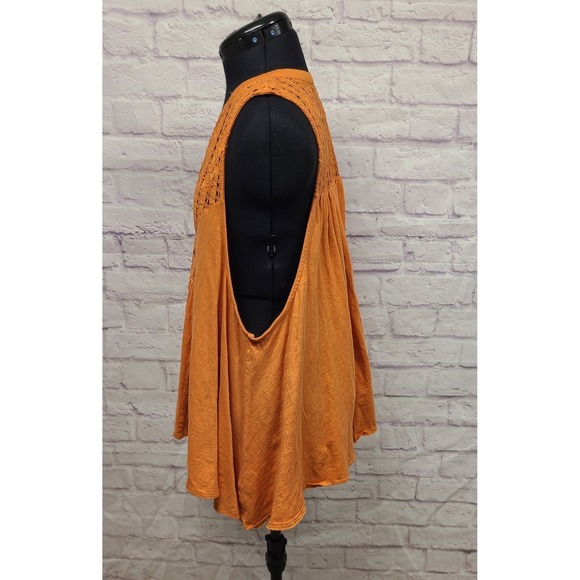 Free People Orange Crochet Lace V Neck Button Front Sleeveless Tunic Top XL NWT - Picture 3 of 11